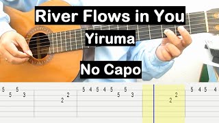 River Flows in You Guitar Tutorial No Capo Yiruma Melody Guitar Tab Guitar Lessons for Beginners [upl. by Anavlis]