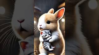 🐭Cute Rabbit rescue the little kitten rabbit cat kitten shorts ai shortvideo [upl. by Arnon]