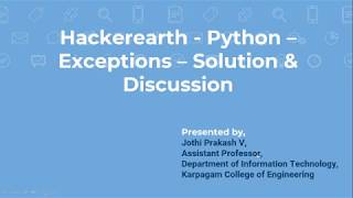 Hackerearth  Python Exceptions May 21 2020 [upl. by Dempster]