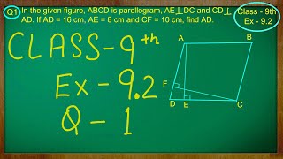 Class 9th  Ex  92 Qno  1  Areas of Parallelograms and Triangles  CBSE NCERT [upl. by Ivy825]