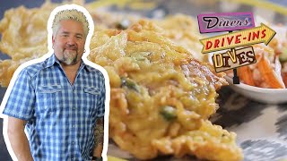 Guy Fieri Eats Some DYNAMITE Indonesian Tempeh Fritters  Diners DriveIns and Dives  Food Network [upl. by Neret717]