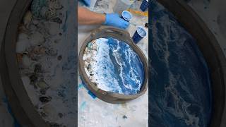 Pouring epoxy resin beachy white lacey frothy waves into tray For decor or serving entertaining [upl. by Israel]