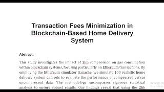 Transaction Fees Minimization in Blockchain Based Home Delivery System [upl. by Niltyak]