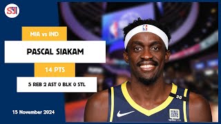 PASCAL SIAKAM 14 PTS vs MIA 15 Nov 2425 IND Highlights [upl. by Enom781]