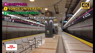 TTC POV Walk Don Mills Station to Kipling Station Via BloorYonge Station【4K】 [upl. by Perseus339]