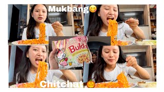 First time trying cream carbonara Buldak ramen mukbang chitchat [upl. by Ttam482]