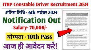 ITBP Constable Driver Recruitment 2024  Eligibility Salary Application Process Details [upl. by Anawak607]