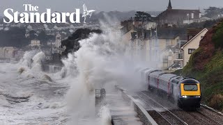 Rare red weather warning issued as Storm Babet hits UK [upl. by Yrovi]