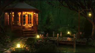 Gazebo Ambience w Relaxing Swamp Sounds at Night Gentle River Frogs Crickets and Nature Sounds [upl. by Shamus]