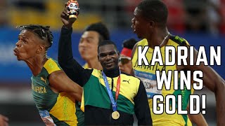 FULL RACE Kadrian Goldson Wins 100m Gold  World University Games  Drama With Non Athlete Run [upl. by Olaznog]