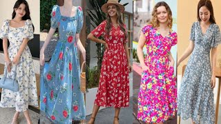 Floral Printed Knee Length Summer Dresses Design Ideas 2024Outfits Summer Maxi Dresses Design 2024 [upl. by Kolodgie]