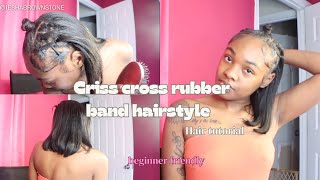 HOW TO  criss cross rubber band hairstyle quick weave [upl. by Wende]