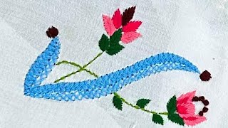 Very unique and easy beautiful hand made embroidery flower design Tutorial stitches Embroidery 💛💜💜💜 [upl. by Jael]