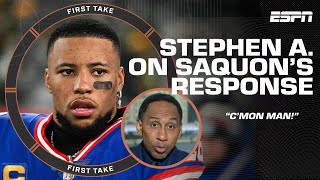 CMON MAN 🗣️ Stephen A PUMPS THE BRAKES on Saquon Barkley responding to Tiki Barber  First Take [upl. by Aidualc31]