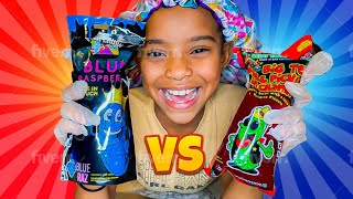 Chamoy Pickle Challenge Blue VS Red [upl. by Arata]