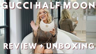 Gucci Marmont Half Moon Mini Bag Review amp Unboxing  Luxury Handbag Review  GG Marmont Bag [upl. by Byram639]