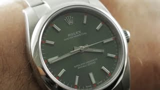 Rolex Oyster Perpetual Olive Green Dial 114200 Rolex Watch Review [upl. by Nocaed173]