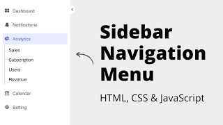 Create Sidebar Navigation with Sub Menu using HTML CSS amp JavaScript [upl. by Joost]