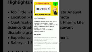 Parexel Hiring Intern Clinical Data Analyst Freshers  Parexel Jobs In India  Pharma Drx [upl. by Enelhtak]