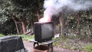 Working CRT  TV smoking and on fire [upl. by Tnahsin]