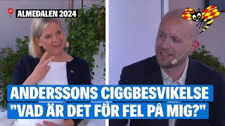 Ciggbesvikelsen på SVT – Magdalena Andersson S frågas ut i Almedalen [upl. by Yauq226]