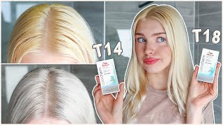 Wella T18 toner Vs Wella T14 ash blonde at home [upl. by Ahsrav396]