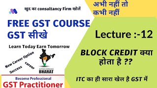 Lecture No 12 Input Tax Credit  PartII  Blocked Credit ITC CA Final  Free GST Course [upl. by Ynnot]