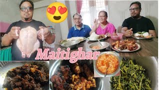 Maitighar🏠 Ayera Mitho Bhat Daal Saag Chicken Roast Buff Curry Piro Achar Khaiyo 😋 [upl. by Elder]