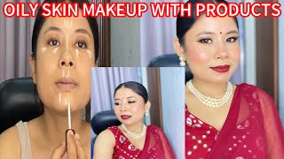 OILY SKIN MAKEUP TUTORIAL FOR BEGINNERS  SUMMER MAKEUP   rubina shrestha [upl. by Ridglea]