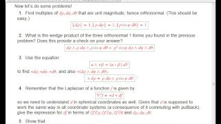 Differential forms calculation the Laplacian in spherical cylindrical coords Part 1 [upl. by Erdnaed]