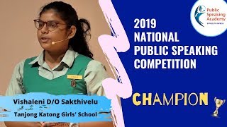 Champion 2019 National Public Speaking Competition  Vishaleni Tanjong Katong Girls School [upl. by Khalil412]