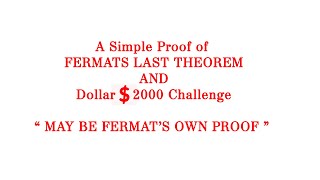 A simple proof of FERMATS LAST THEOREM [upl. by Gersham]