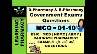 Pharmacy Government Exam Questions MCQ 0110 ESIC  MCD  NDMC  RAILWAYS  ARMY  NAVY Pharmacist [upl. by Ydnyl]