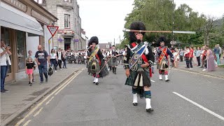 Mace flourish as Drum Majors lead the combined pipe bands back after 2023 Ballater Highland Games [upl. by Klug]