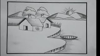 Village scenery drawing in very simple way for kids [upl. by Tenneb]