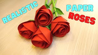 How To Make Easy And Realistic Paper Rose Flower Origami  For Valentines Day  Mothers Day [upl. by Lotty]