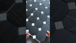 Nero marquina with Thassos octagon marble mosaic mosaictile bathroomtilebacksplash backsplash [upl. by Attezi]