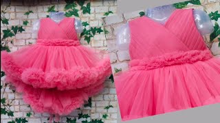 Designer net babyfrock cutting and stitching1yr baby frockParty wear dress for kidsfrill yoke [upl. by Webber324]