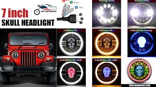 7 Inch Harley Skull Round Led Headlight Fits in Royal Enfield All Models Mahindra Thar 12V80V 75w [upl. by Annalise]