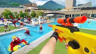 Nerf War  Water Park amp SPA Battle 22 Nerf First Person Shooter [upl. by Norvall368]