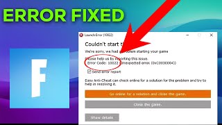 How to Fix Fortnite Error Code 10022  Fix Fortnite Not Launching Solved 100 [upl. by Jessy]