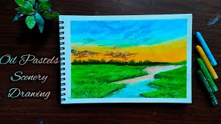 Easy Oil Pastel Landscape Painting For Beginners  Drawing With Oil Pastels  The Rainbow Hut [upl. by Catherina751]