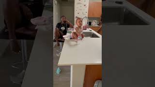 Hilarious Oneyearold girl lands bottle flip TWICE [upl. by Broeder151]