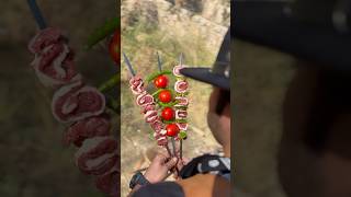 Cowboys meat roll kebab nature outdoorcooking cooking [upl. by Jermayne]