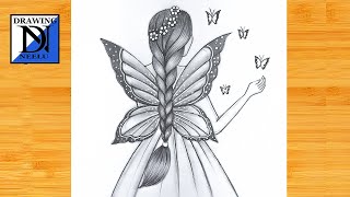 How to draw a Girl with Butterfly wings  Pencil sketch for beginner  Easy drawing  Drawing [upl. by Dallis828]