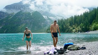 We Jumped into a Freezing Lake in the Swiss Alps  Backpacking Diaries [upl. by Docilu]