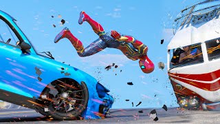 GTA 5 Iron Spiderman No Seatbelt Car Crashes  SpiderMan mod Gameplay 14 [upl. by Yrallam]