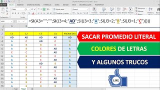 COMO SACAR PROMEDIO DE NOTAS EN LETRAS O LITERAL ADABC Y PONER UN COLOR DIFERENTE PASO A PASO [upl. by Josephson]