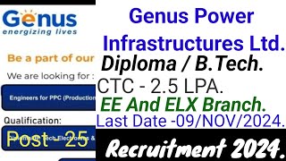 Genus Power Infrastructure Ltd Recruitment 2024 genus genuspower [upl. by Eiramllij]