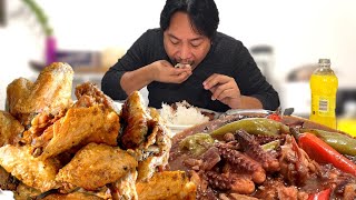 CRISPY PINATISANG FRIED CHICKEN WINGS SPICY ADOBONG OCTOPUS Filipino Food Mukbang and Recipe [upl. by Ysdnyl]